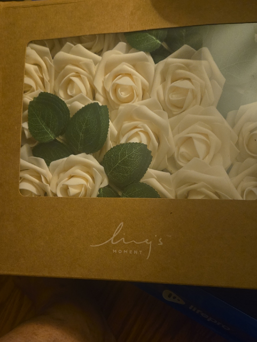 Cream Foam Rose Bouquet with Green Leaves